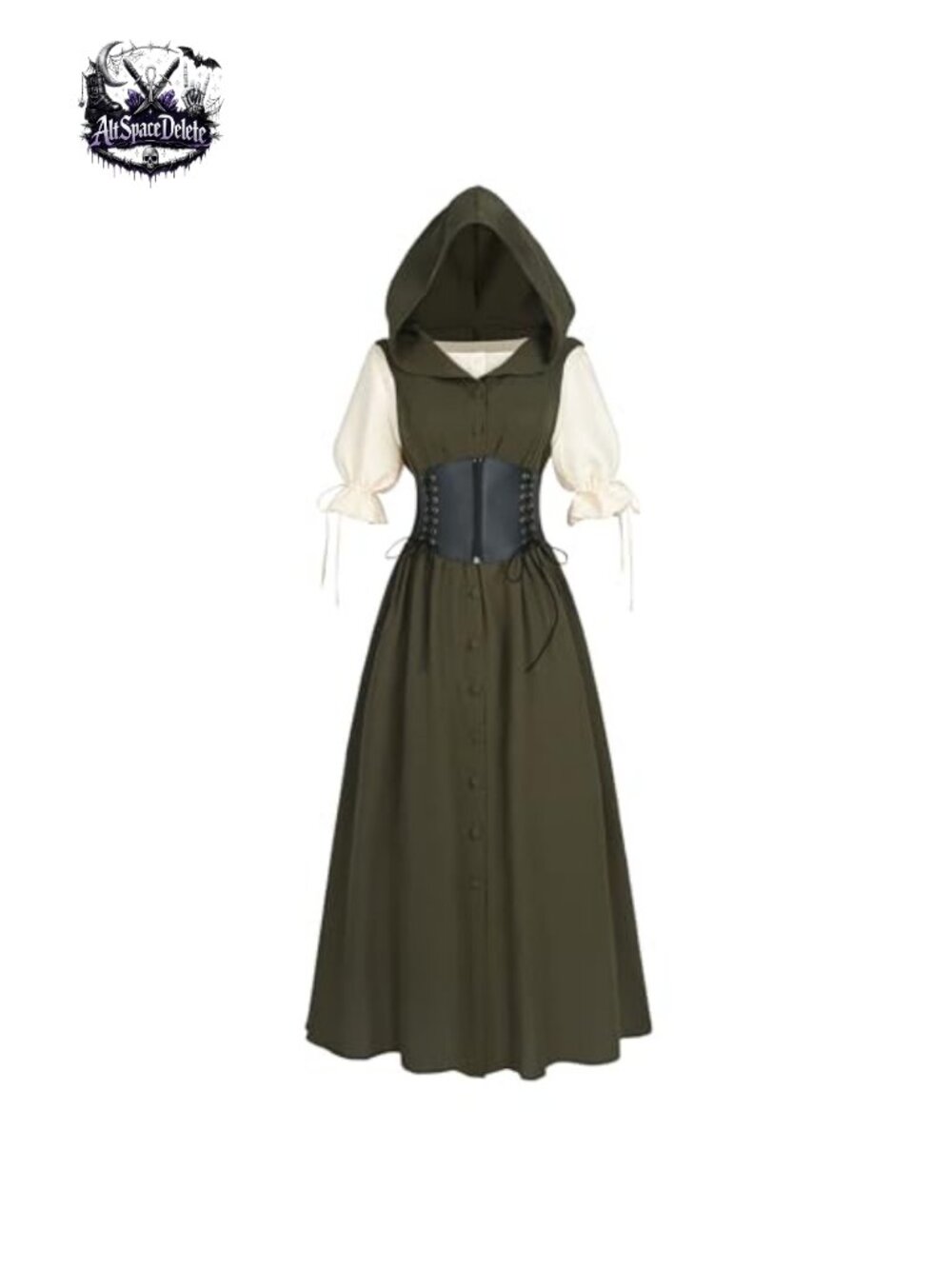 Renaissance Costume Women Medieval Dress 3-Piece Pirate Overdress Corset Belt